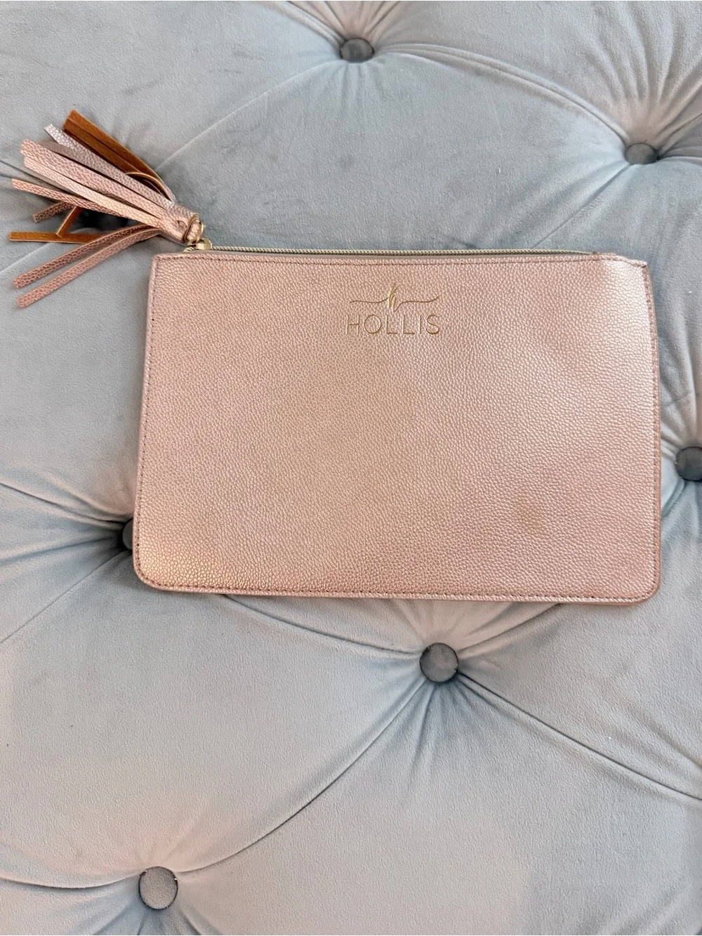 Hollis Rose Gold Metallic Cosmetic Bag Makeup Pouch Travel Organizer Tassel